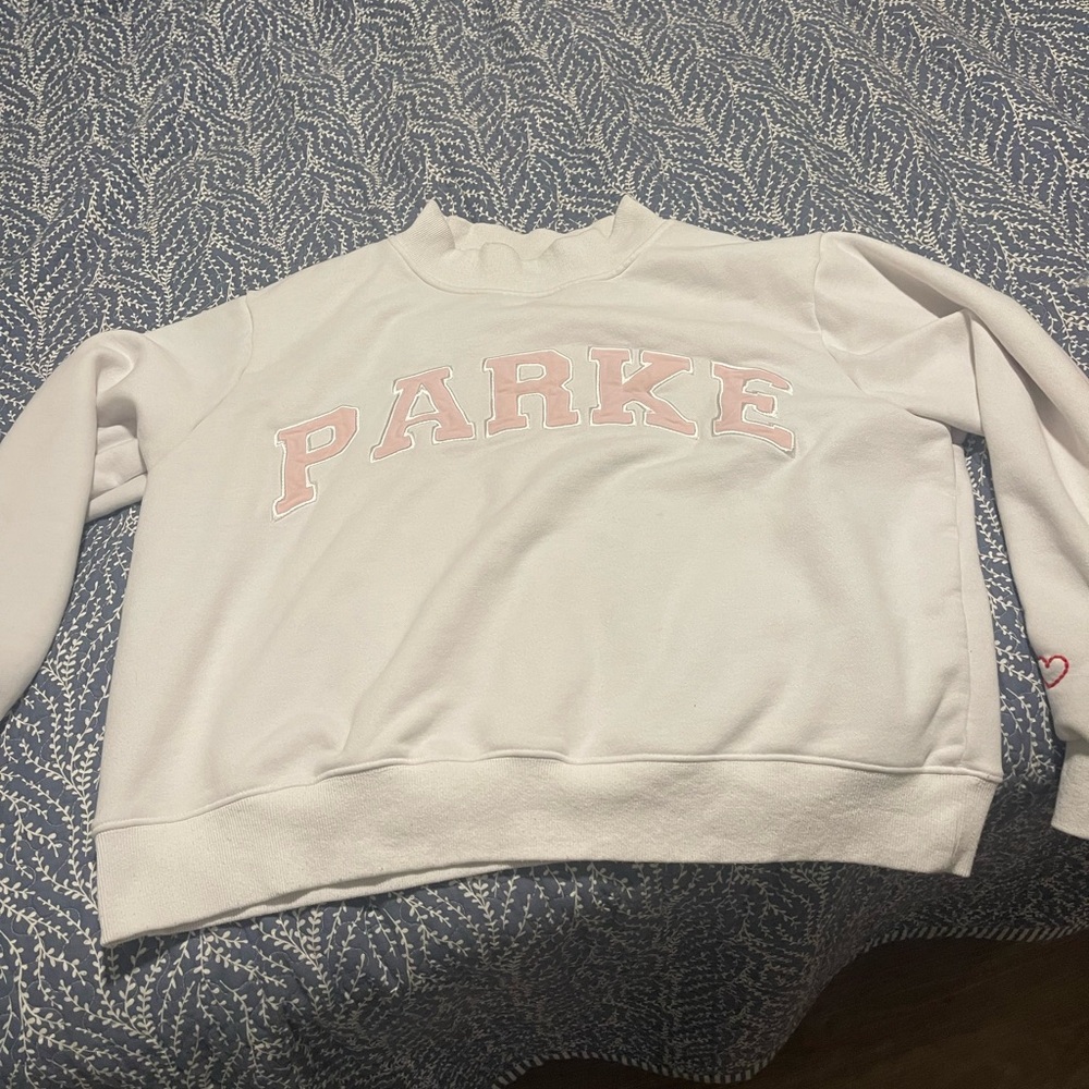 White and Pink Crew Neck Sweater with PARKE Design